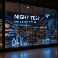 Écran LED transparent en film pour vitrine de duty-free d'aéroport, affichage LED personnalisé sur verre