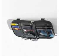 Organisateur de pare-soleil de voiture en similicuir avec poches multiples, pochette de rangement à double fermeture éclair, bandes élastiques et pince à lunettes pour voitures