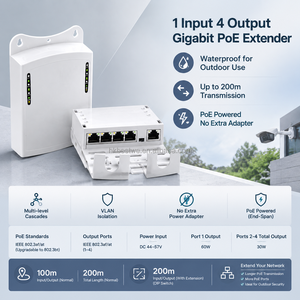 Outdoor Wall Mount Gigabit Waterproof PoE Extender 1 in 4 Out IEEE802.3AF/AT/BT PoE Repeater for IP <b>Camera</b> Network Extension - Product Image 4