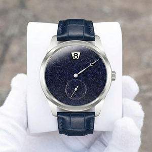 Montre automatique Miyota 9015 avec heures sautantes, cadran en aventurine bleue, bracelet en cuir, montre mécanique de luxe pour homme, logo personnalisé OEM ODM - Product Image 2