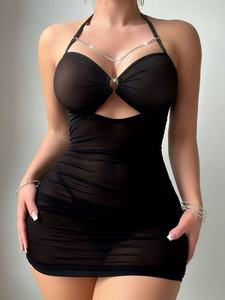 Camisón Sexy con Cadena para Mujer, Vestido Transparente con Falda Ajustada, Lencería Seductora - Product Image 6