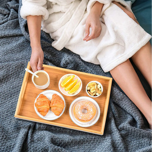 Bamboo Wood Serving <b>Tray</b> With Handles Natural Color For Tea Coffee Snacks <b>Dinner</b> Party Use - Product Image 3