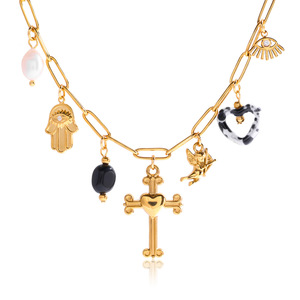 Colgantes con forma de cruz, collar de acero inoxidable chapado en oro con perla de agua dulce para mujer, regalo de joyería - Product Image 5