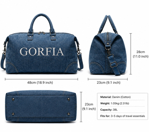 Bolsa de Viaje de Mezclilla a la Moda, Bolsa de Fin de Semana de Gran Capacidad, Bolso de Mano para Mujer, Bolsa de Viaje Informal - Product Image 5