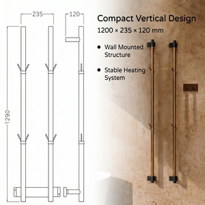 Calentador de toallas vertical independiente de acero inoxidable cepillado <span class=keywords><strong>dorado</strong></span>, <span class=keywords><strong>toallero</strong></span> calefactable para proyectos - Product Image 2