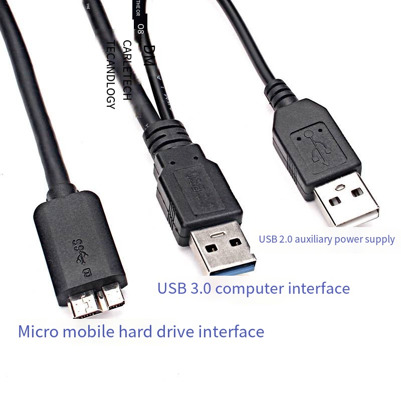 Cable de datos cuadrado USB 3.0 doble a micro USB.