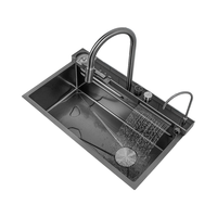 Évier de cuisine commercial en acier inoxydable à cuve unique avec robinet, surface nano moderne, multifonctionnel
