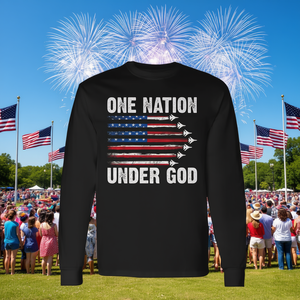 Camiseta de manga larga con bandera estadounidense de One Nation Under God para el 4 de julio - Product Image 3