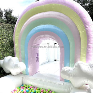 Château gonflable nuage blanc arc-en-ciel neutre avec piscine à balles, petit château gonflable en PVC, aire de jeux souple pour enfants en extérieur - Product Image 3