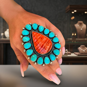 Natural Oyster Turquoise Rhodium Plated 925 Sterling Silver Statement Ring Fine Jewelry Women's Party Wear Handmade - Product Image 3
