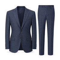 Costume 2 pièces homme en laine et soie, semi-entoilé, bleu marine, deux boutons, pour affaires, cérémonies, mariage, sur mesure, veste et pantalon