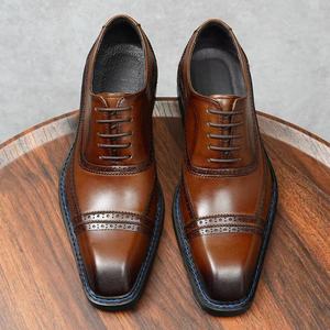 Zapatos Oxford Formales de Vestir para Hombre, Hechos a Mano con Cuero Vacuno Genuino de Alta Calidad, con Punta Cuadrada, Cordones, Transpirables y Ligeros, Ideales para Bodas de Verano - Product Image 1