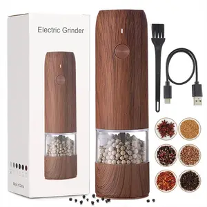 Atacado Proteção Ambiental Pimenta Elétrica Grinder USB Recarregável Grão De Madeira Automático Sal e Pimenta Moedor Mills