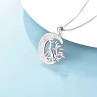 Bijoux fantaisie S925 argent Sterling plaqué rhodium blanc opale lune neuf queue renard pendentif collier
