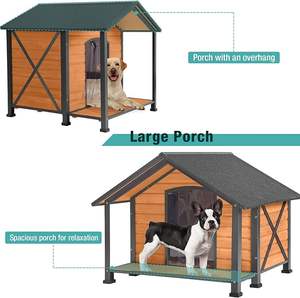 Refugio para perros de madera resistente a la intemperie para perros pequeños y medianos, <span class=keywords><strong>caseta</strong></span> para perros <span class=keywords><strong>interior</strong></span> y exterior con marco de hierro, perrera para cachorros con porche grande - Product Image 4