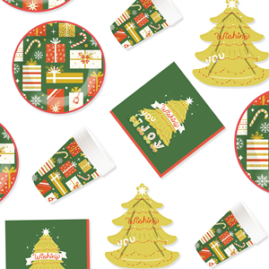 Ensemble de vaisselle sur le thème de Noël DAMAI comprenant des assiettes en papier en forme de sapin de Noël, des gobelets en papier et des serviettes pour la fête de Noël - Product Image 3