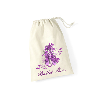 Ballet Organic Cotton Recyclable Eco-Friendly Drawstring Shoe <b>Bag</b> <b>Personalised</b> Purple Print Custom Colors Girls <b>Gift</b> - Product Image 2