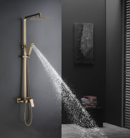 Frascio Qualité Luxe Laiton Doré Mitigeur de Douche Thermostatique Effet Pluie Ensemble Système de Douche et Bain