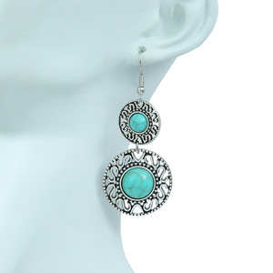 Bohemian <b>Necklace</b> And Earring <b>Set</b> Turquoise Stone Alloy Antique <b>Silver</b> Plated Women's Jewelry Party Fashion - Product Image 2