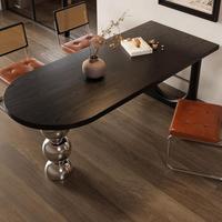 Table à manger semi-circulaire en bois massif de style Bauhaus français du milieu du siècle, table noire pour le salon, également utilisable comme bureau