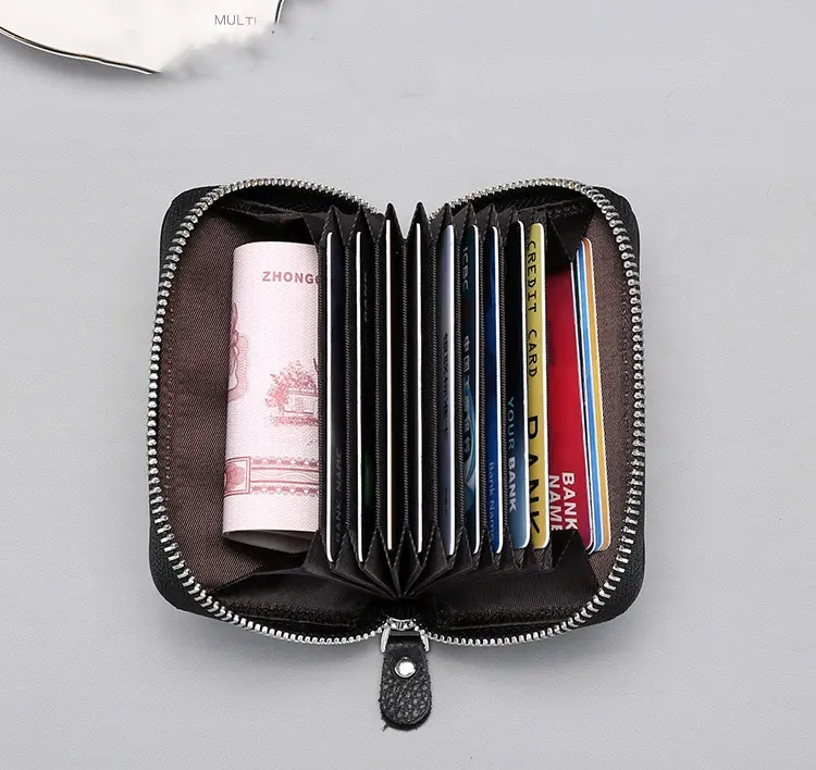 Fashion Business Casual Mini Large Capacity Credit Leather Wallet Card Holder Coin Pouch with Anti-theft Zipper Geldborse