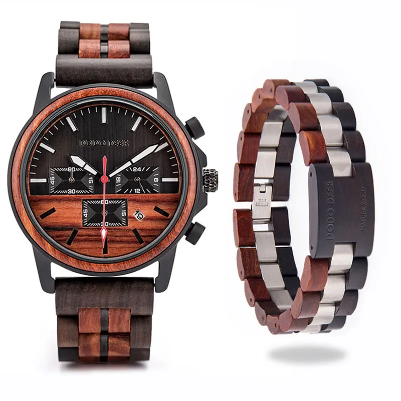 2023 New design Custom logo wooden Watch Stainless steel men man watch with leather strap