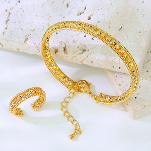 Conjunto de Joyería para Boda, Pulsera y Anillo, Bañado en Oro de 21k, con Cuentas, para Mujer, Elegante, para Fiesta, Venta Caliente - Product Image 4