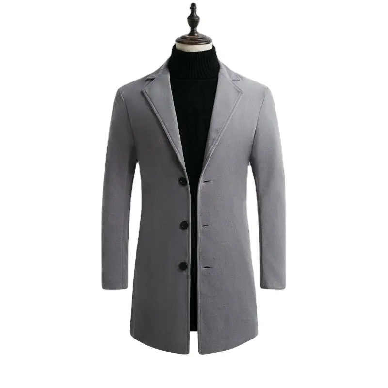 Plus Size Mens Wool Overcoat Solid Lapel Slim Keep Warm Wool Long Coat Windbreaker Autumn Long Sleeve Business Long Coat for Men