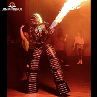 Costume de Danse LED Robot Échasses avec Gants Laser pour Club Halloween Cosplay Vêtements et Accessoires de Danse Masque