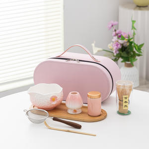 Juego de 8 piezas de cuencos de cerámica hechos a mano con diseño floral para matcha, bandeja y soporte para Chasen, estilo japonés para ceremonia del té <span class=keywords><strong>Bancha</strong></span>, transfronterizo - Product Image 1