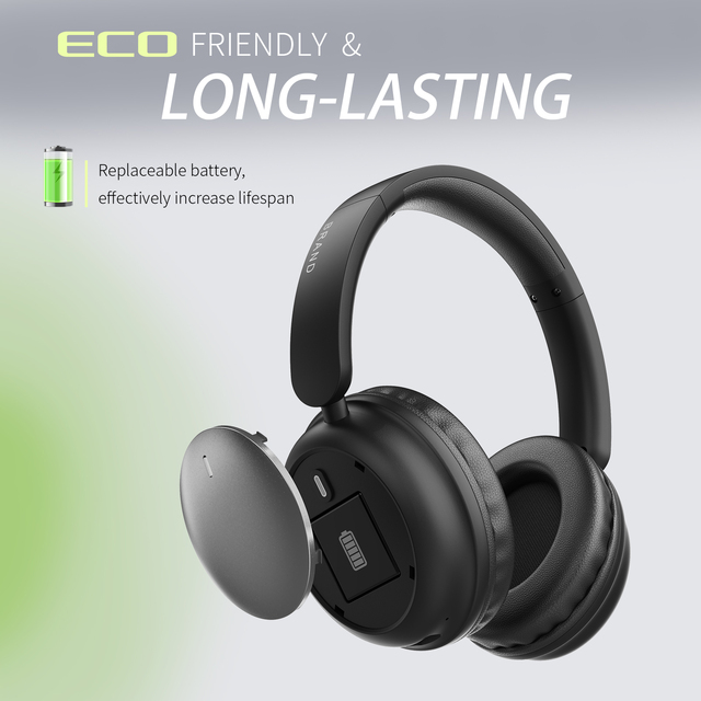 2026 New Detachable Battery Headphones Wireless Bluetooth 5.4 ANC Active Noise Cancelling Over Ear Headset HiFi Stereo Mic