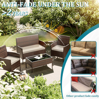 Ensemble de salon de jardin 4 pièces en rotin PE résistant aux intempéries avec housses de coussin lavables pour les loisirs en extérieur