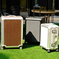 Valise en aluminium et cuir 20 pouces pour femme, bagage à roulettes, valise de voyage en aluminium avec sac fourre-tout