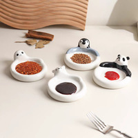 Plato de cerámica blanco bonito y creativo, plato de salsa con diseño de animal Panda encantador para postres y desayunos para fiestas
