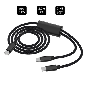 Cavo di Ricarica Rapida USB <span class=keywords><strong>C</strong></span> a Doppio Type-<span class=keywords><strong>C</strong></span> 100W PD 2 in 1 di Alta Qualità con Logo Personalizzato per Telefoni, Laptop, Tablet e Altro - Product Image 1