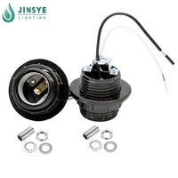 Douille de lampe en plastique noir à base moyenne E26 E27, douille de lampe en bakélite filetée avec anneau de protection et fil de connexion