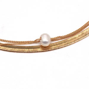 Dây chuyền choker nữ bằng đồng cổ điển ba lớp kiểu dây xích hình con rắn, đính ngọc trai nước ngọt, dùng cho đám cưới và tiệc tùng - Product Image 4