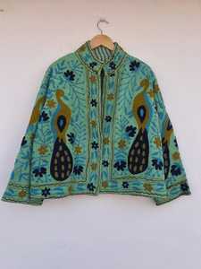 Veste Suzani en coton brodé à imprimé animal paon, respirante, tissée, style bohème, faite à la main, manteau long, cadeau pour elle - Product Image 6
