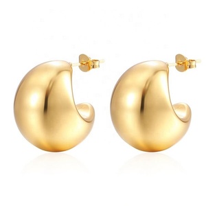 Boucles d'oreilles créoles ovales épaisses en or 14K couleur argent pour femme avec aiguilles hypoallergéniques en argent S925 - Product Image 5