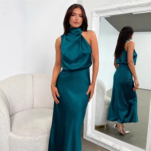 <span class=keywords><strong>Vestido</strong></span> <span class=keywords><strong>de</strong></span> Dama <span class=keywords><strong>de</strong></span> Honor <span class=keywords><strong>de</strong></span> Satén con Cuello Halter, Silueta en A, Largo Midi, Antiarrugas, Primavera/Verano 2026, Superventas - Product Image 3