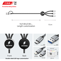 Cable de Carga Multifuncional 5 en 1 con Logotipo Luminoso LED Personalizado, Cable de Carga Rápida Trenzado con Deslizador para Regalos Promocionales Corporativos