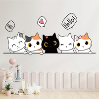 Hello Cute Cat Wall Sticker Living Room Wall Background And Door Decoration PVC Removeable Self-Adhesive Wallpaper