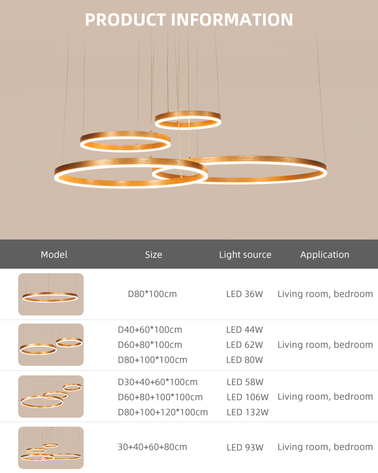 Wholesale Contemporary Hanging Home Decorative Modern Circular Ring Led Chandelier Pendant Light