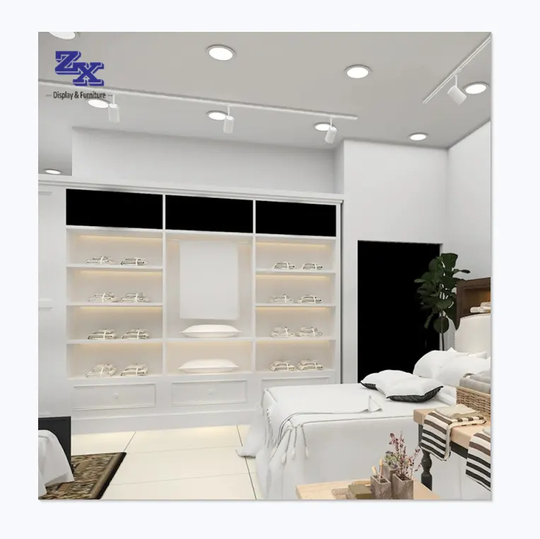 Tempat Interior Toko Mewah Desain Rak Display untuk Tekstil Retail Display Stand untuk Bantal dan Selimut