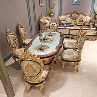 Französischer Antiker Massivholz-Esstisch und Stuhl-Set mit Blattgold-Luxus-Finish für Zuhause und Küche