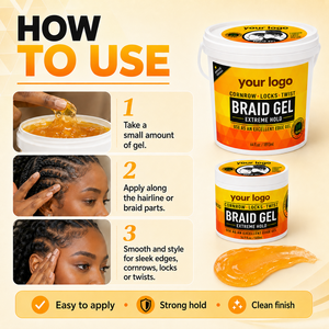 Cera para trenzas con logo personalizado al por mayor, fijación extrema orgánica para peinados twist locs y cornrow, 64oz a granel - Product Image 6