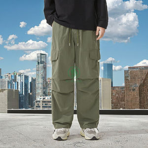 Pantalones de Jogger de algodón informales de moda para hombres, ajuste holgado de gran tamaño, verde oscuro, diseño personalizado, bolsillos rectos medios, rodillas, ropa teñida - Product Image 3