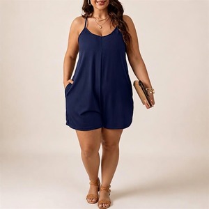 Tuta intera estiva da donna <span class=keywords><strong>taglie</strong></span> <span class=keywords><strong>forti</strong></span>, ampia, sopra il ginocchio, stampata, in maglia elasticizzata, con scollo a camisole - Product Image 1