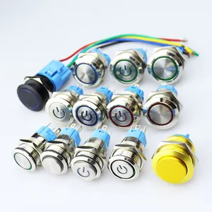 12mm 16mm 19mm 22mm High Head Led Metal Button with Light Waterproof Button Automatic Reset Self Locking Power Symbol Switch 12V