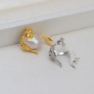 Collier pour femme avec pendentif en forme de poisson rouge irrégulier en argent S925, perle vide, accessoires de bricolage, bijoux - Product Image 2